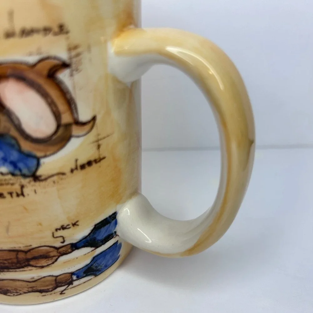 Restoration Hardware Hand Tools Blueprint Coffee Mug Woodworking Sketch Tan Blue